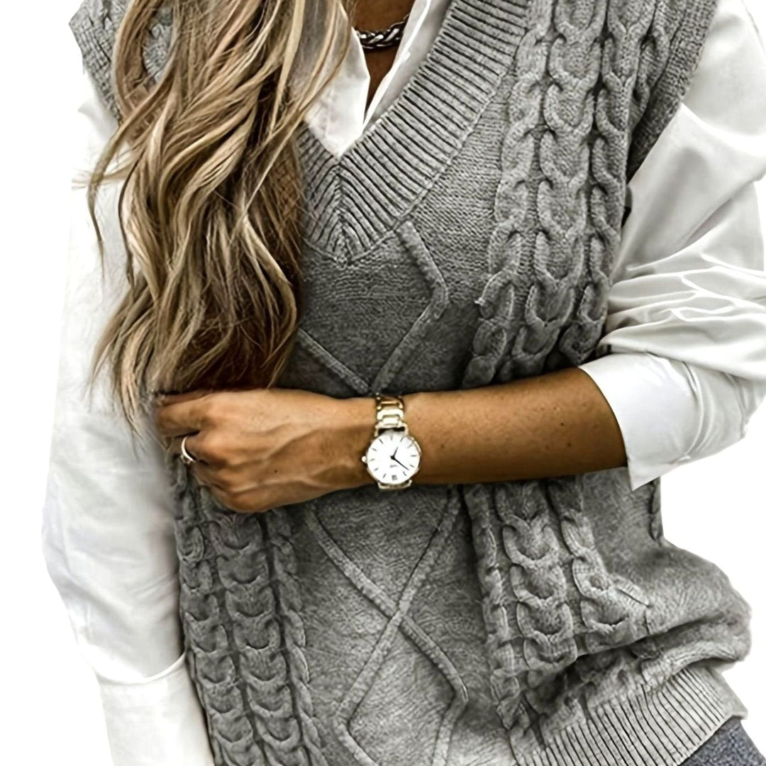 Gisela Elegant Cable Knit V Neck Sweater Vest