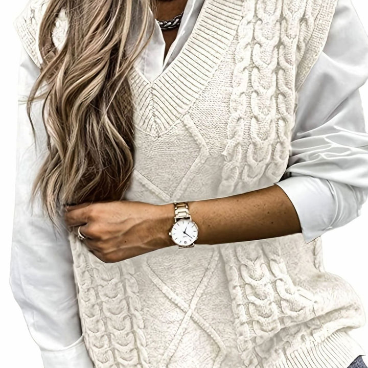 Gisela Elegant Cable Knit V Neck Sweater Vest - image 2