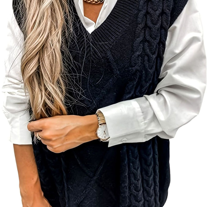 Gisela Elegant Cable Knit V Neck Sweater Vest - image 3