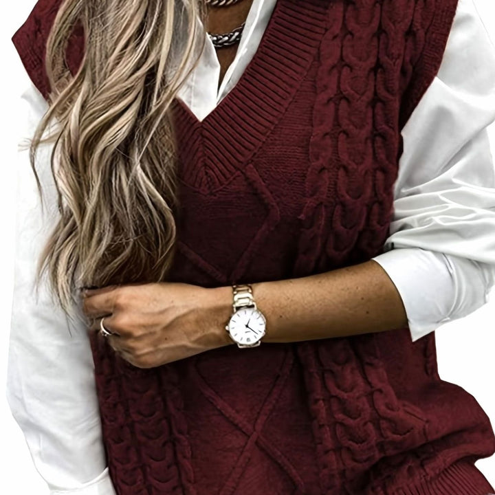 Gisela Elegant Cable Knit V Neck Sweater Vest - image 4