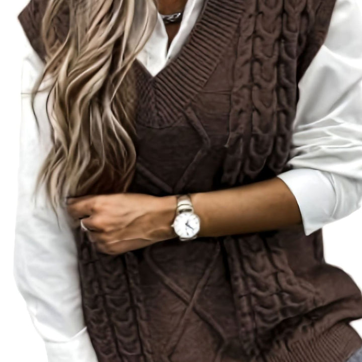 Gisela Elegant Cable Knit V Neck Sweater Vest - image 5