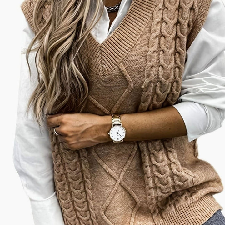 Gisela Elegant Cable Knit V Neck Sweater Vest - image 6