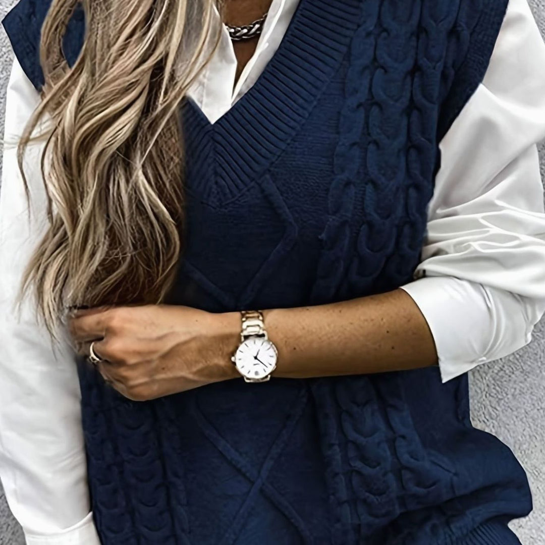 Gisela Elegant Cable Knit V Neck Sweater Vest - image 7