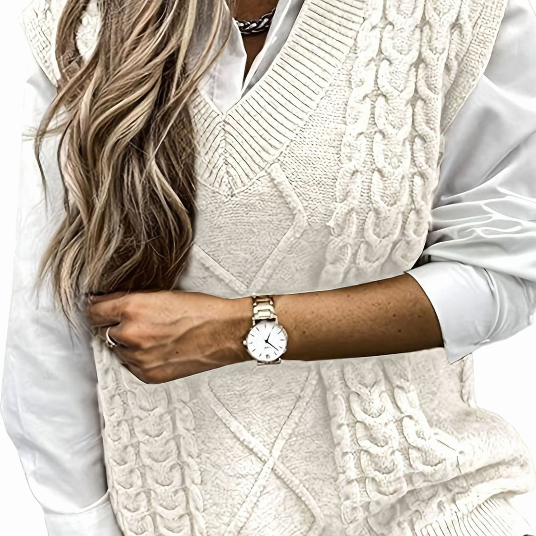 Gisela Elegant Cable Knit V Neck Sweater Vest - image 8