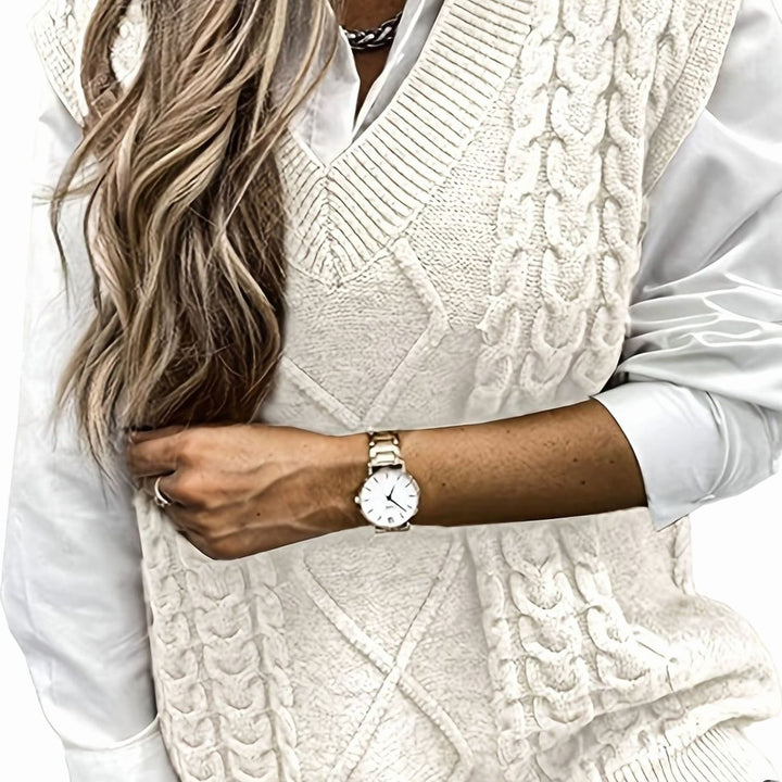Gisela Elegant Cable Knit V Neck Sweater Vest - image 8