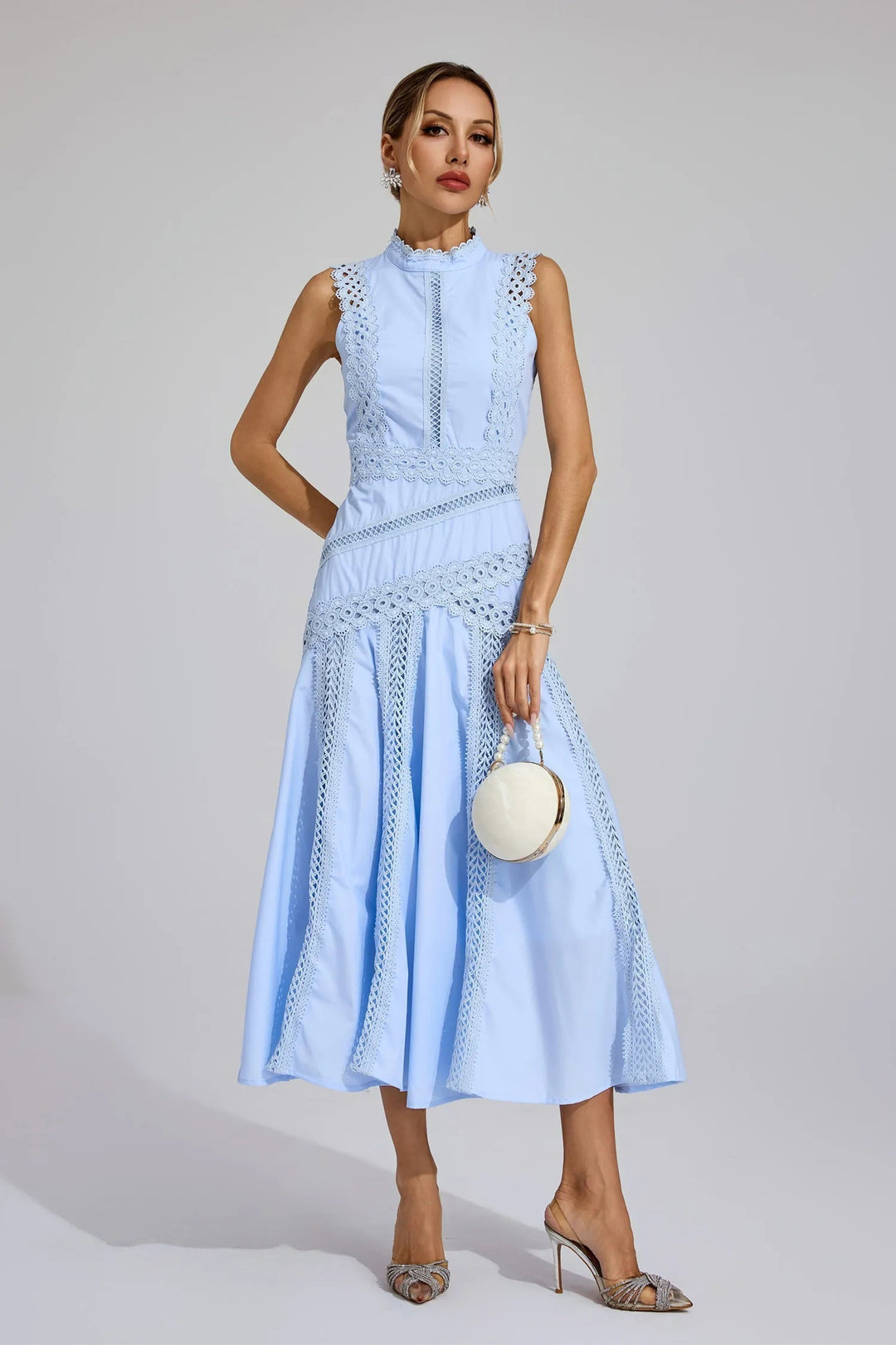 Diana high neck lace midi dress – image 8