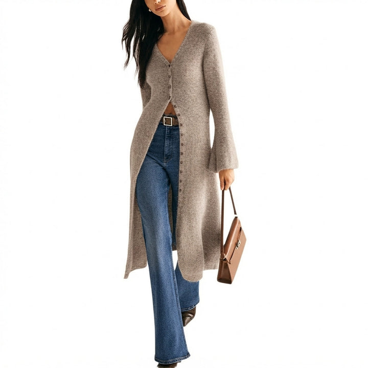 Edwina Elegant V Neck Longline Button Front Cardigan