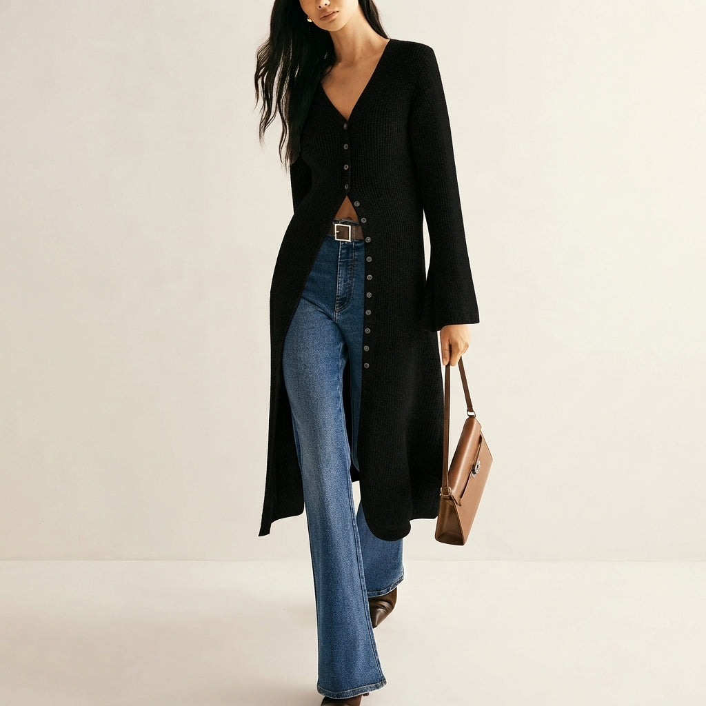 Edwina Elegant V Neck Longline Button Front Cardigan - image 3