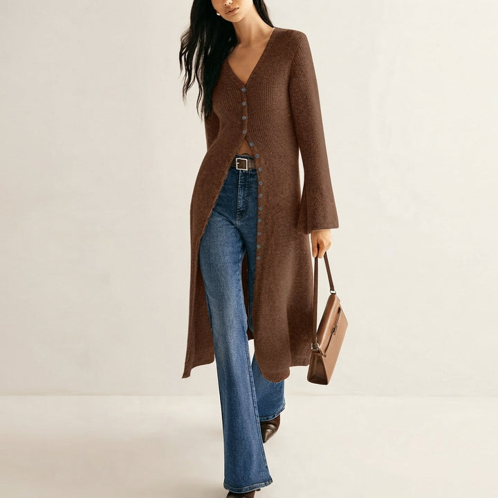 Edwina Elegant V Neck Longline Button Front Cardigan - image 4