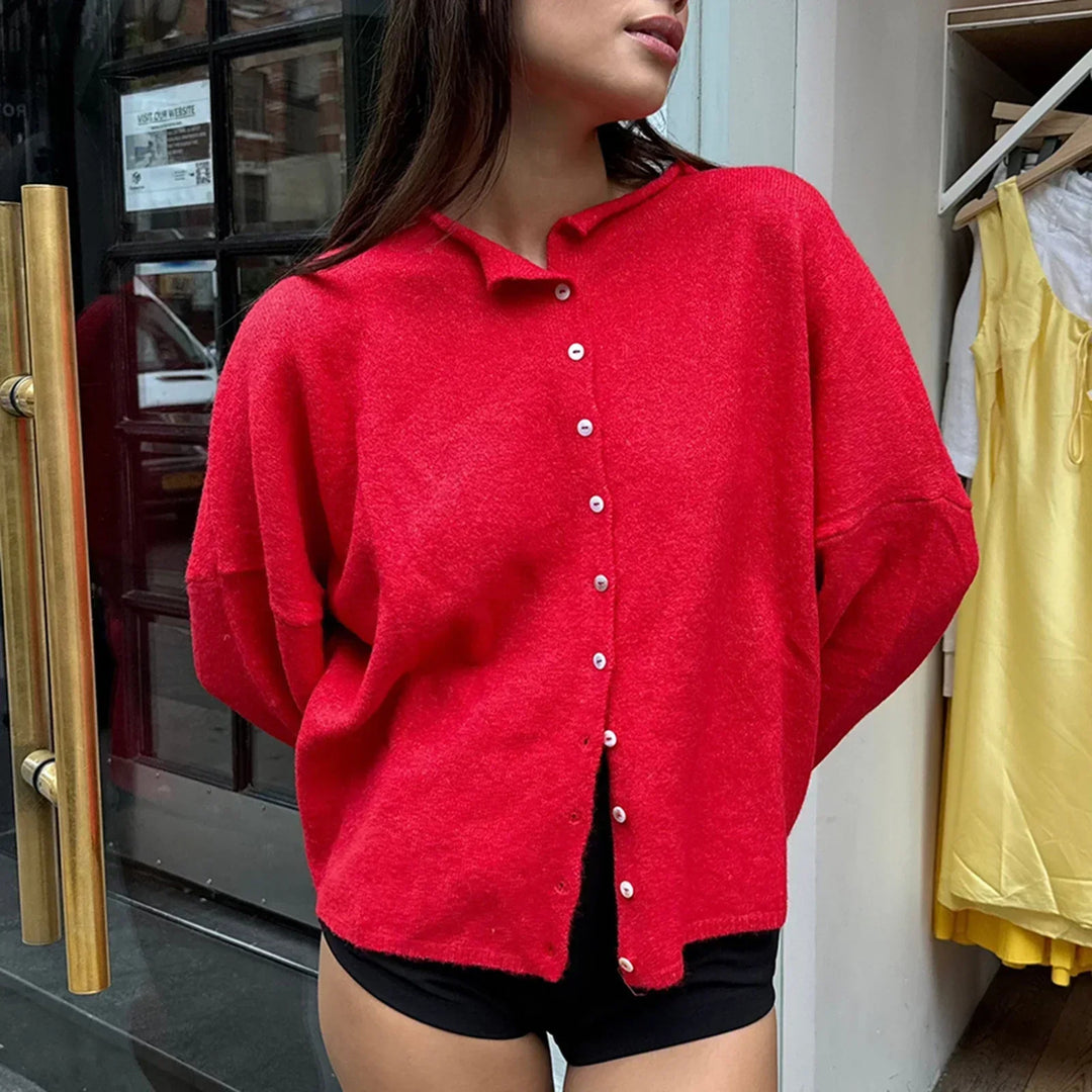 Idalia relaxed knit cardigan with collar – image 2