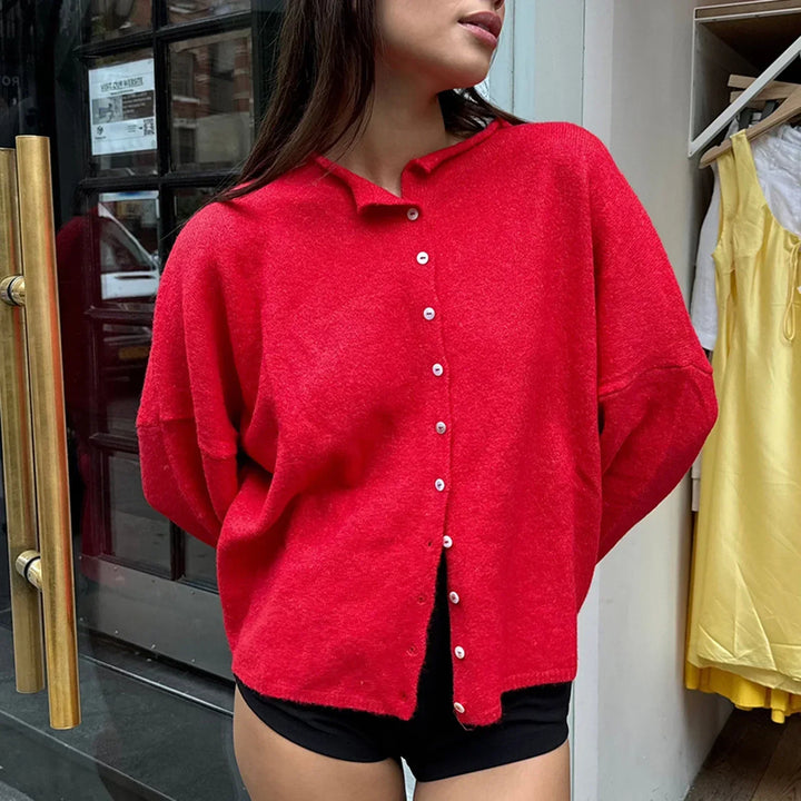 Idalia relaxed knit cardigan with collar – image 2