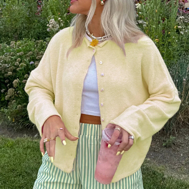 Idalia relaxed knit cardigan with collar – image 5