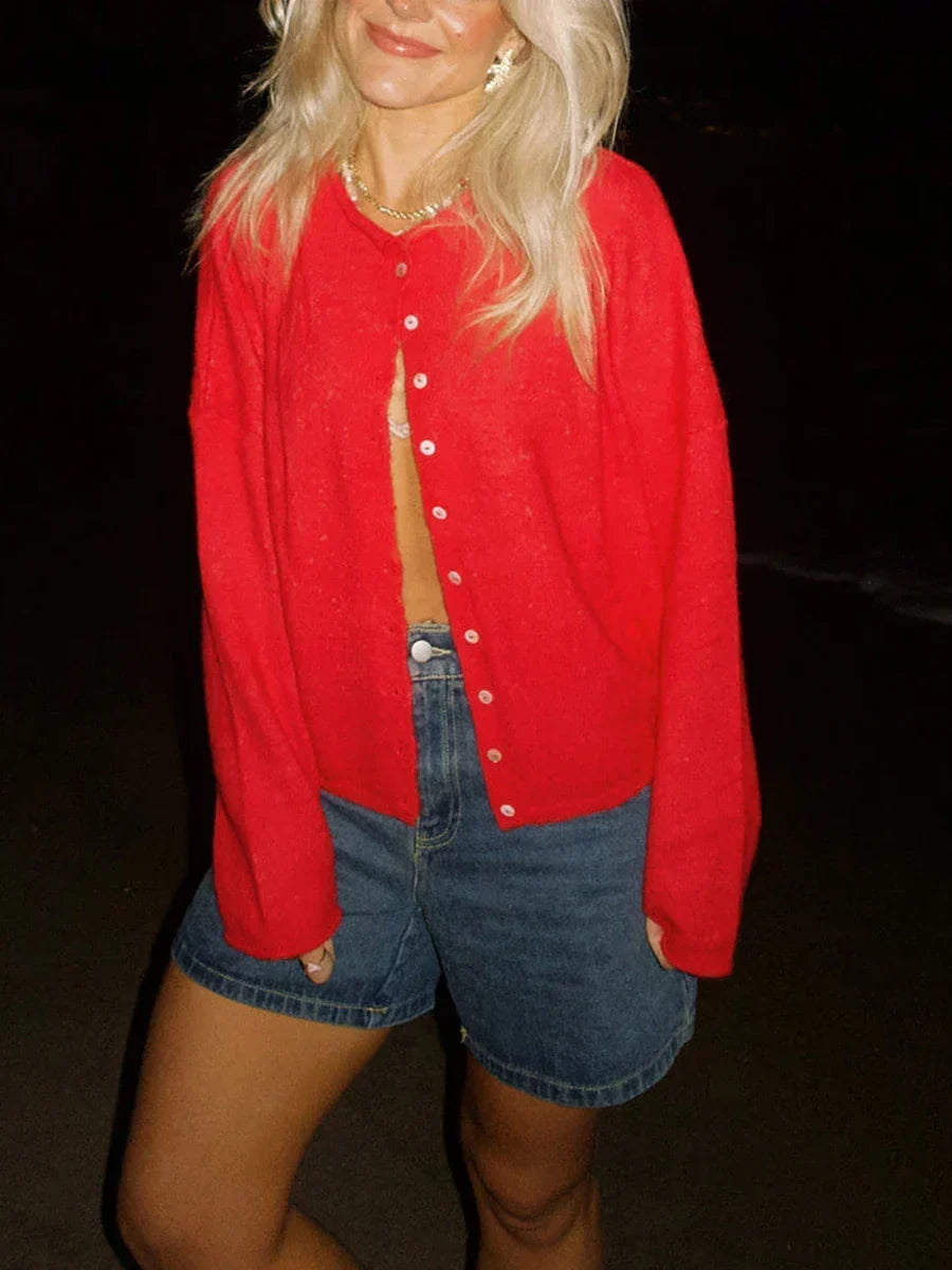 Idalia relaxed knit cardigan with collar – image 9