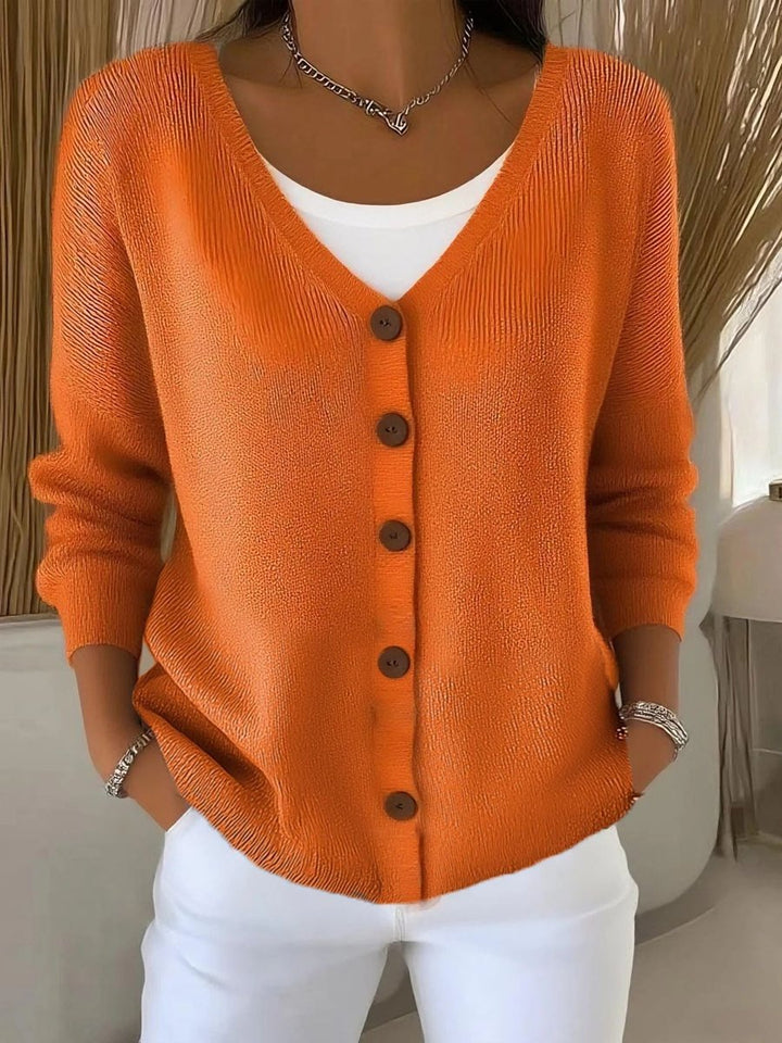Charlotte Elegant Textured V Neck Button Front Jumper