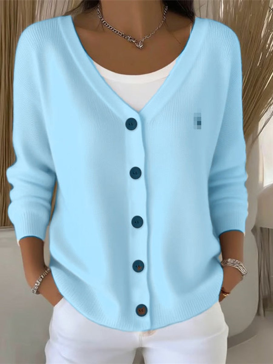 Charlotte Elegant Textured V Neck Button Front Jumper - image 2