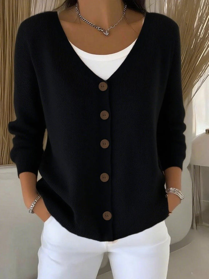 Charlotte Elegant Textured V Neck Button Front Jumper - image 3