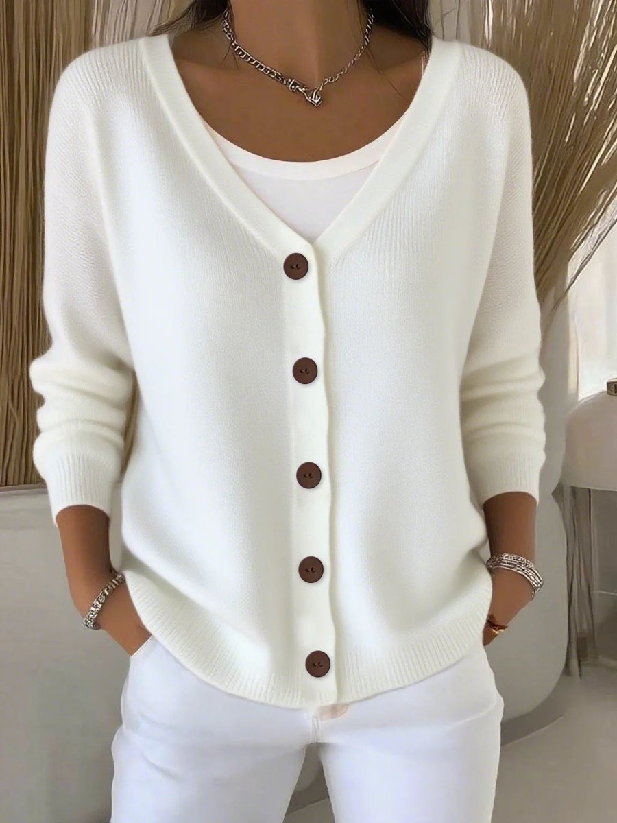 Charlotte Elegant Textured V Neck Button Front Jumper - image 4