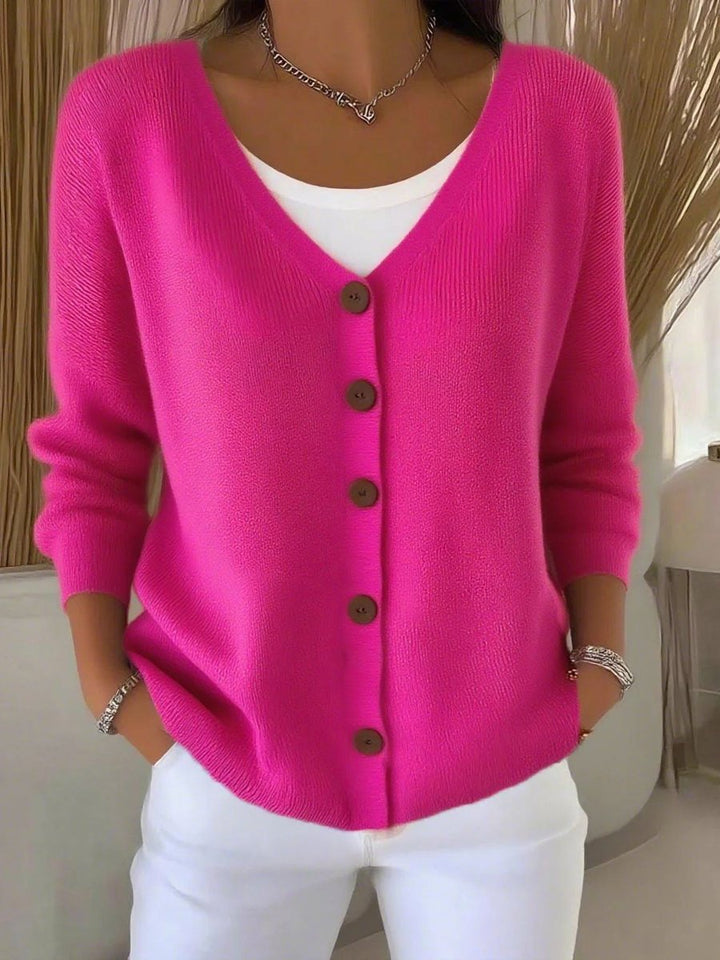 Charlotte Elegant Textured V Neck Button Front Jumper - image 5