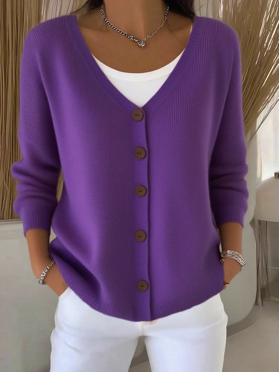 Charlotte Elegant Textured V Neck Button Front Jumper - image 6