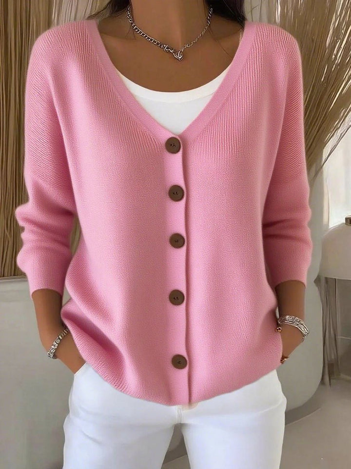 Charlotte Elegant Textured V Neck Button Front Jumper - image 7