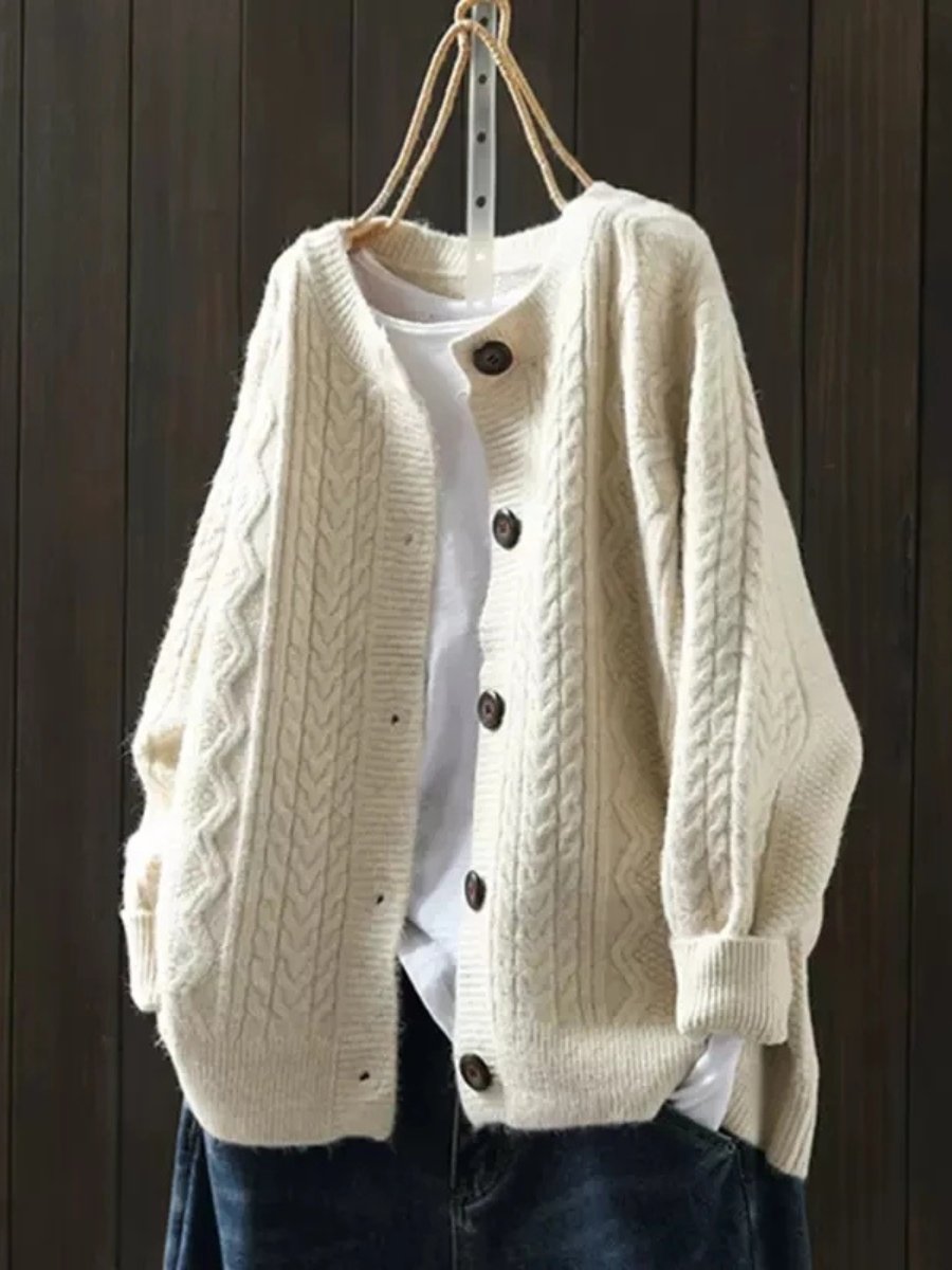 Anwen Elegant Oversized Cable Knit Button Cardigan