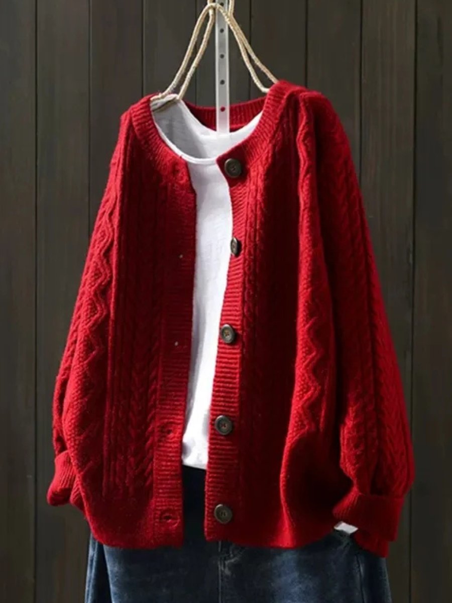 Anwen Elegant Oversized Cable Knit Button Cardigan - image 2