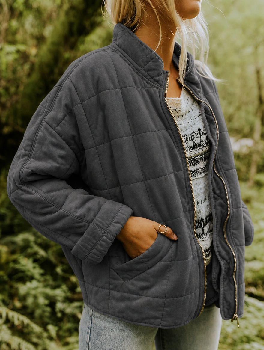 Claudia oversized quilted jacket with stand collar – image 2
