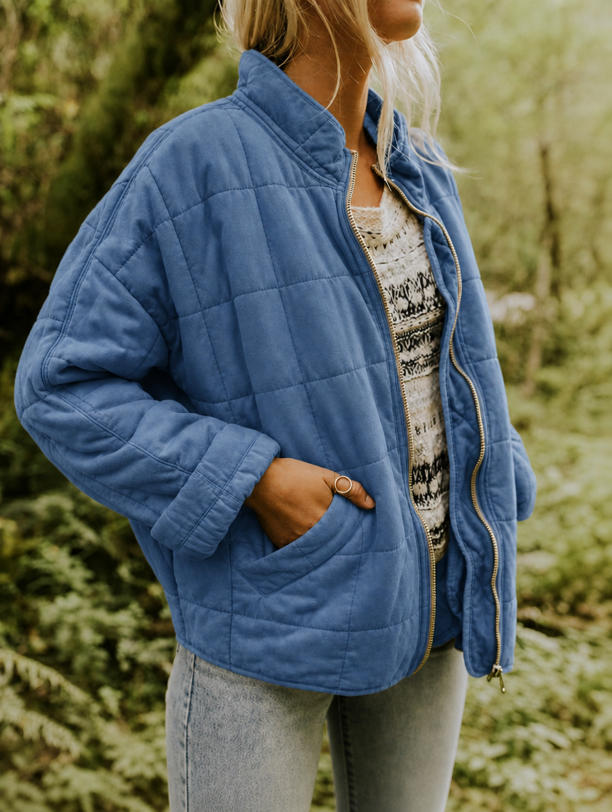 Claudia oversized quilted jacket with stand collar – image 5