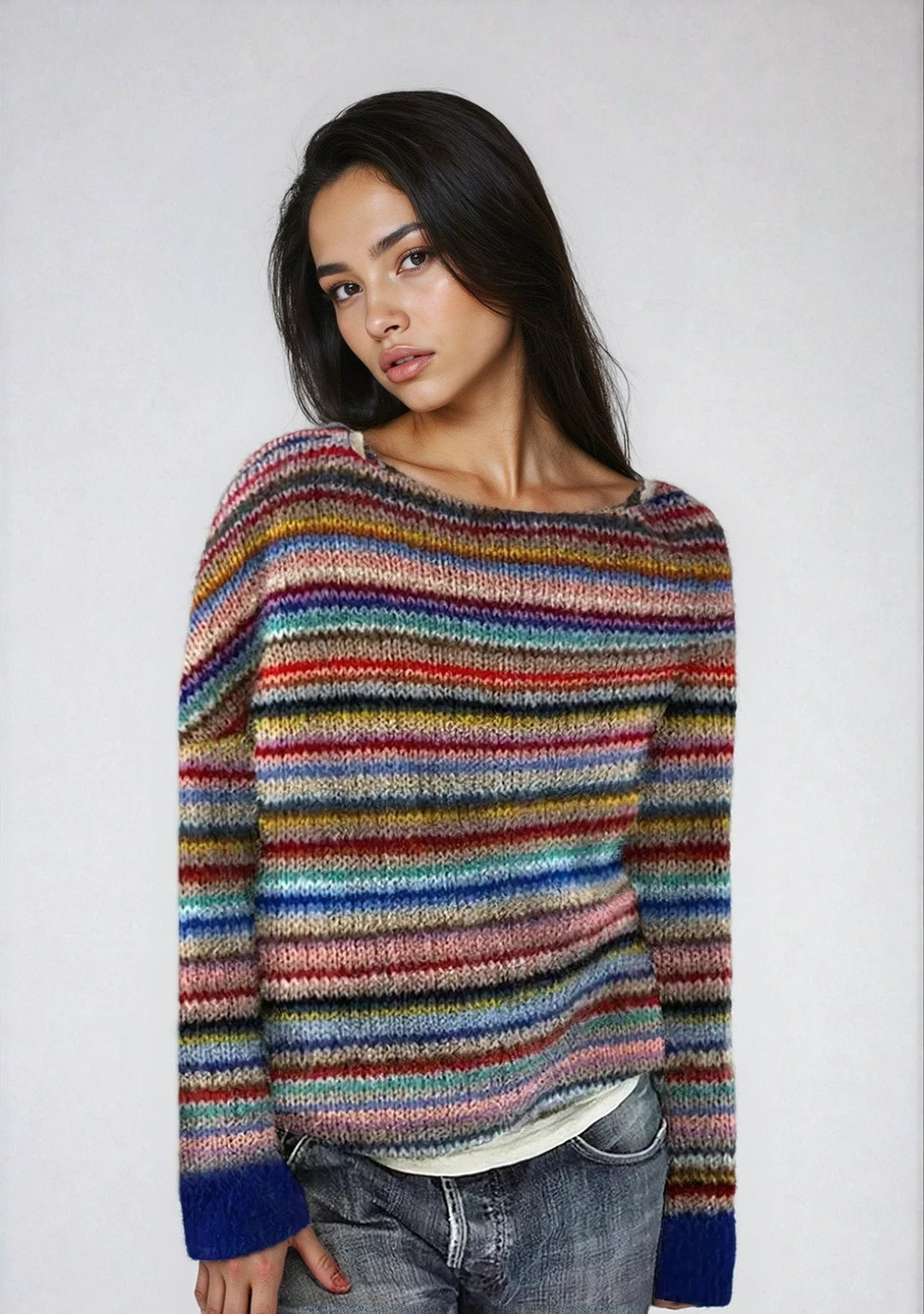 Tegan Elegant Retro Striped Boat Neck Jumper - image 2