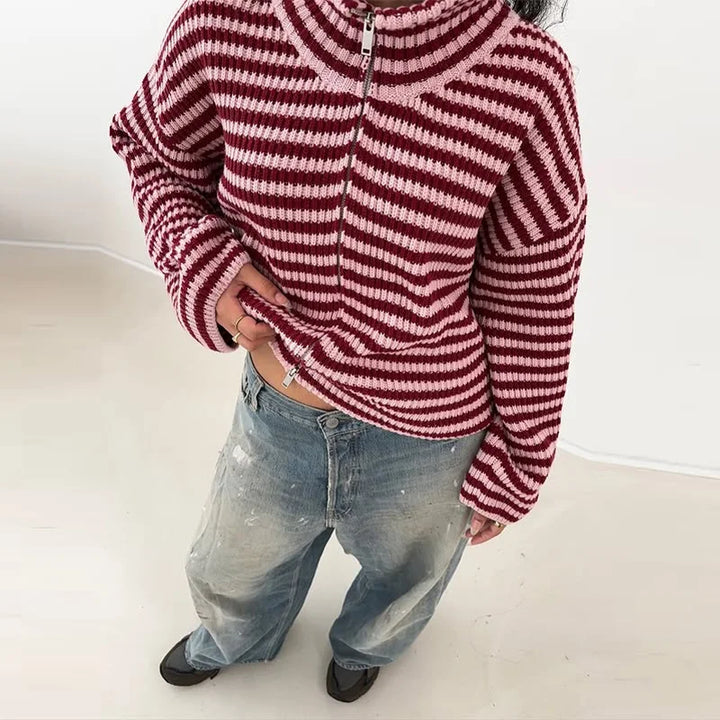 Henrietta Elegant Ribbed Zip Cardigan with High Collar - image 8
