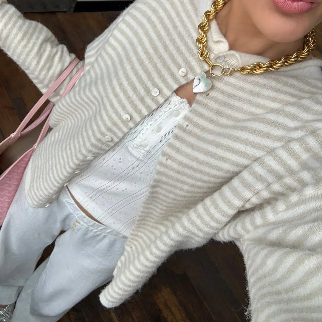 Cerys Elegant Striped Collared Button Cardigan - image 2