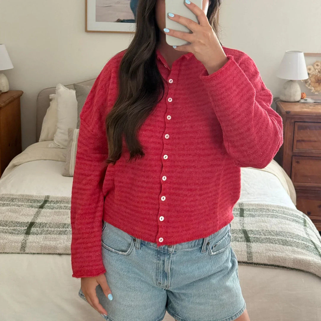 Cerys Elegant Striped Collared Button Cardigan - image 6