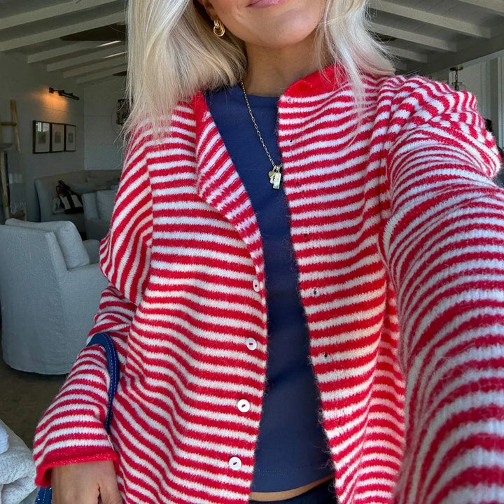 Cerys Elegant Striped Collared Button Cardigan - image 8
