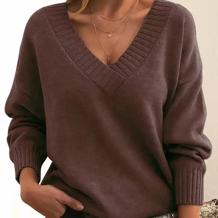 Stina oversized ribbed V neck jumper – image 10