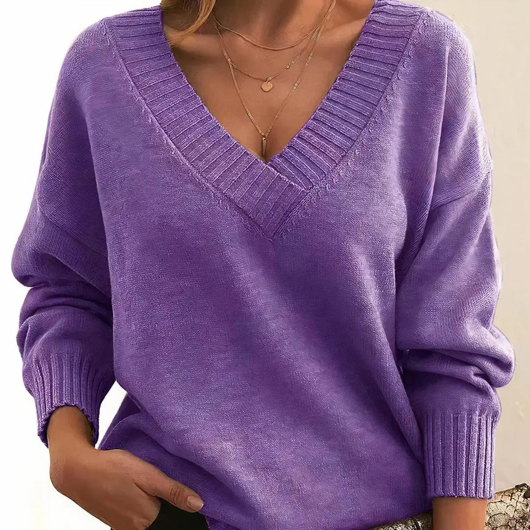 Stina oversized ribbed V neck jumper – image 11