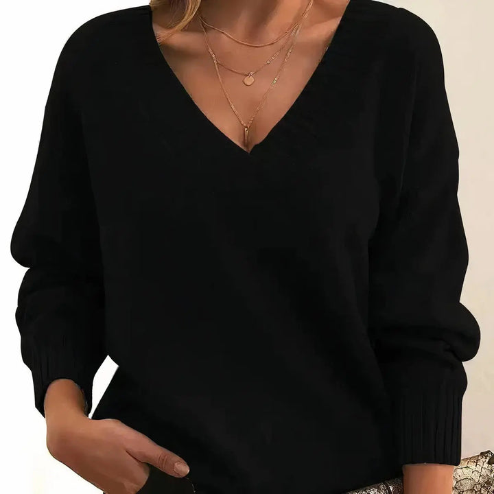 Stina oversized ribbed V neck jumper – image 2