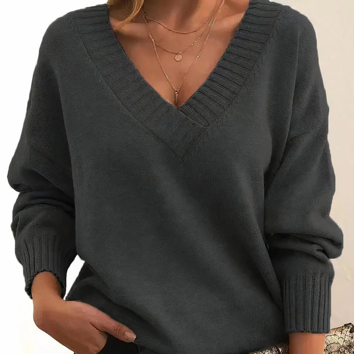 Stina oversized ribbed V neck jumper – image 3