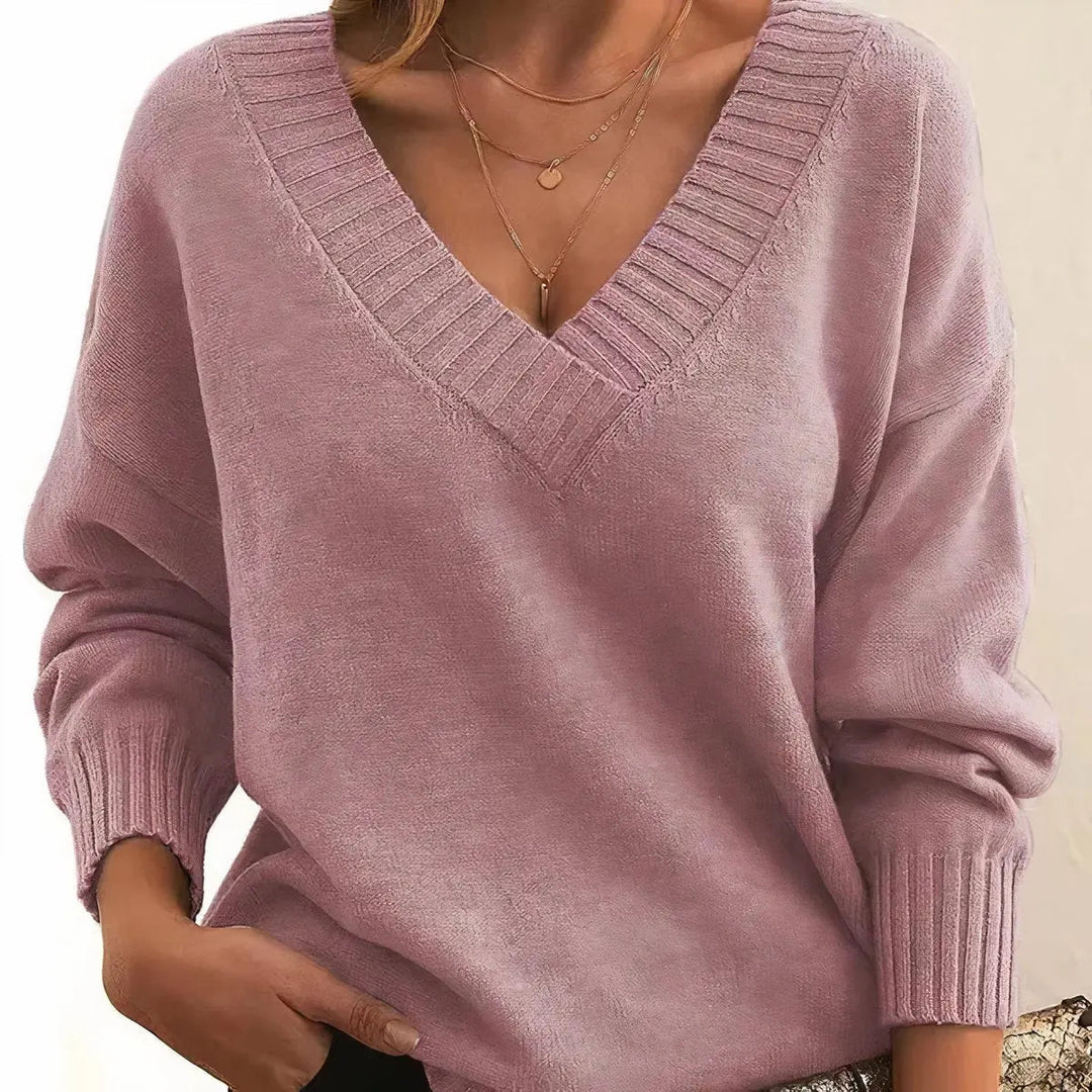 Stina oversized ribbed V neck jumper – image 5