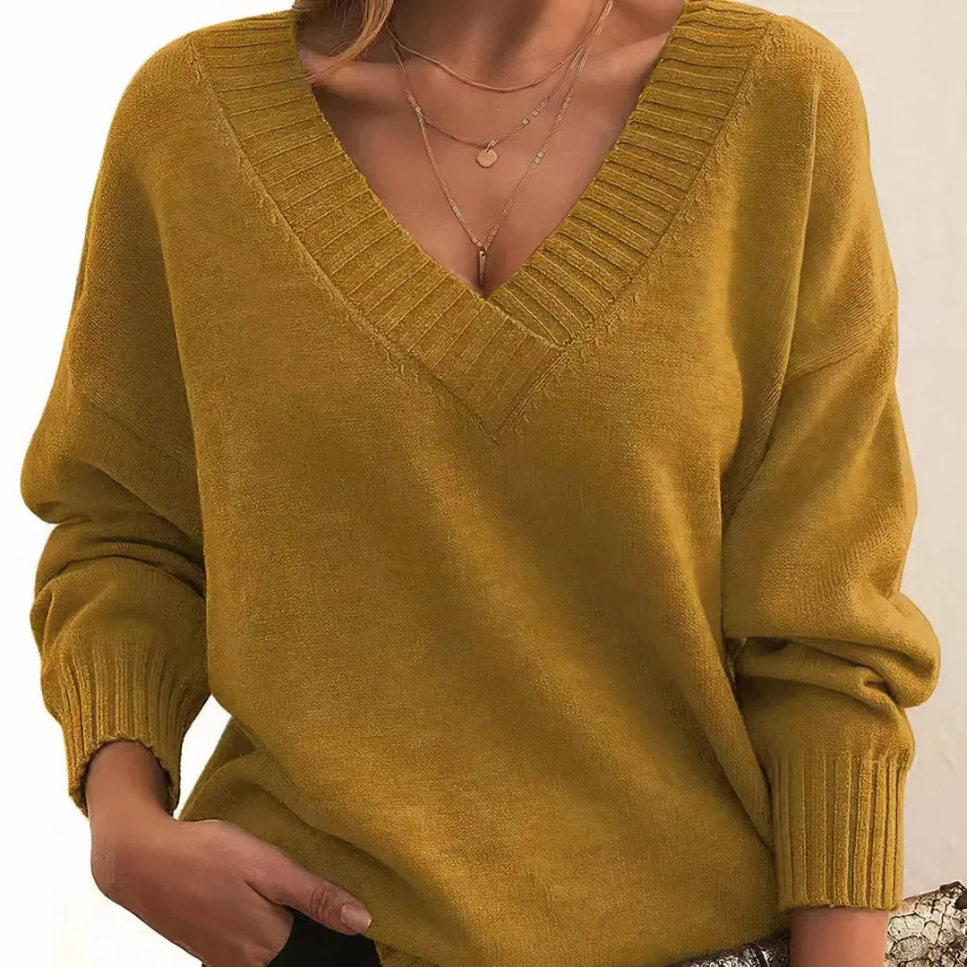Stina oversized ribbed V neck jumper – image 7