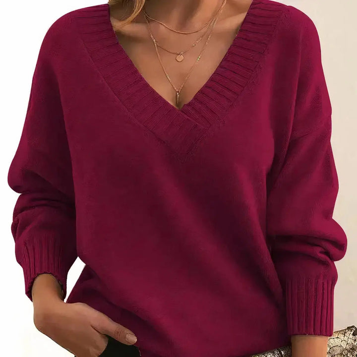 Stina oversized ribbed V neck jumper – image 8